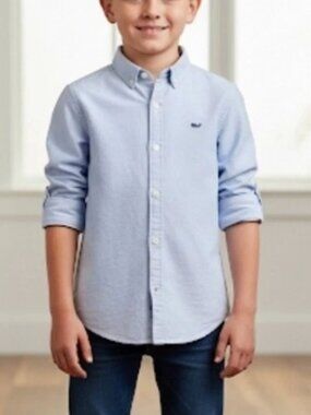 NWT Vineyard Vines Boys Oxford Whale Shirt Ocean Breeze Blue - Size 7